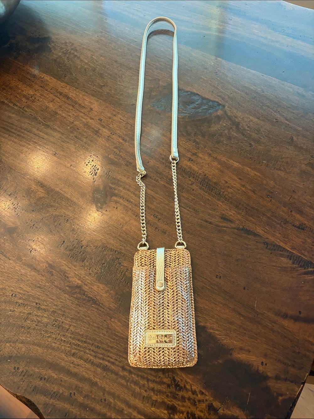 Lilly Pulitzer Woven Metallic Rose Gold Phone Crossbody